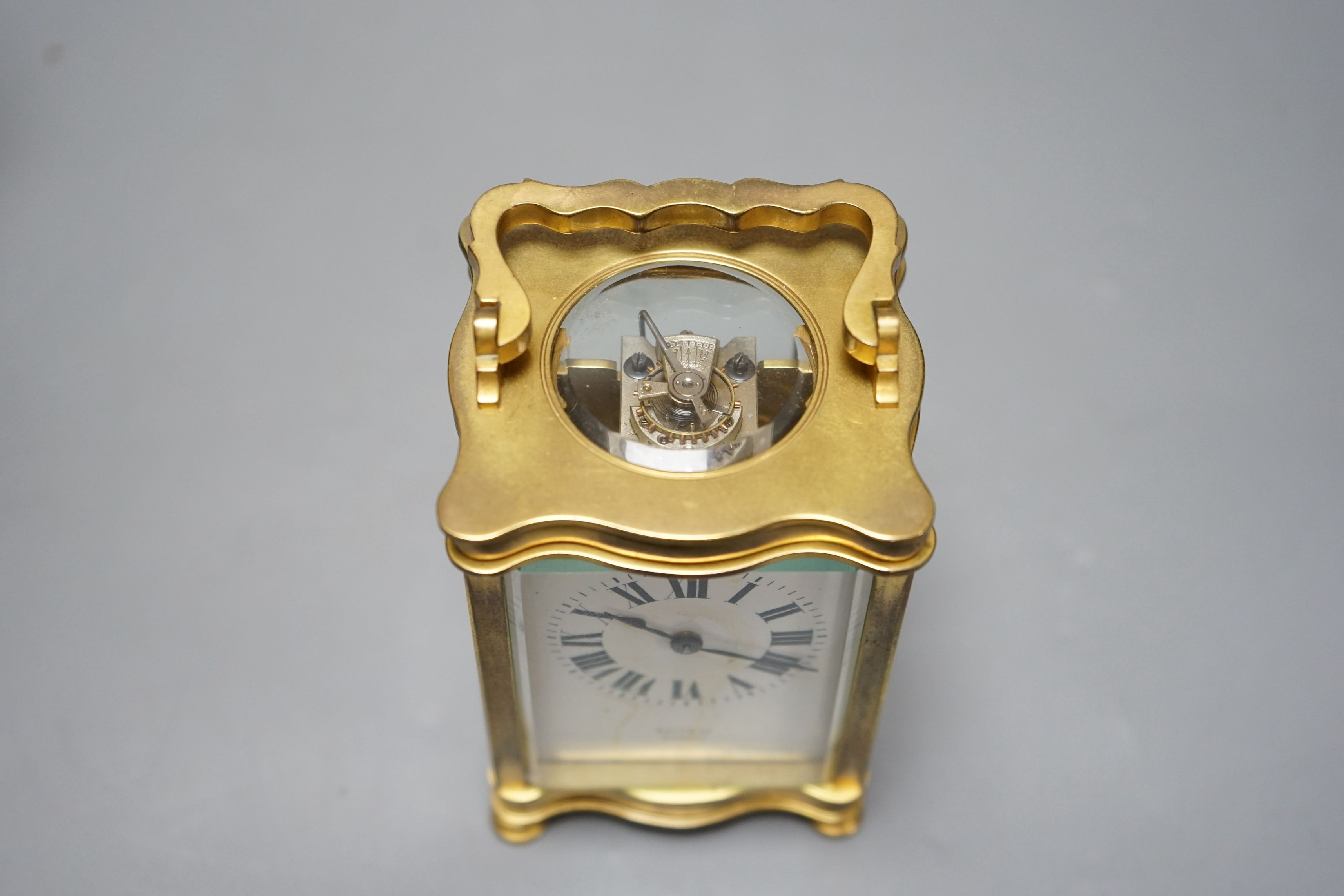 A leather cased brass carriage timepiece, Rattray, Dundee, 11cms high